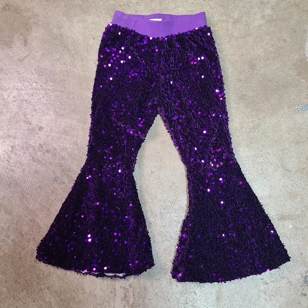 Kids Sparkly Purple Sequin Bell Bottoms - Picture 1 of 2